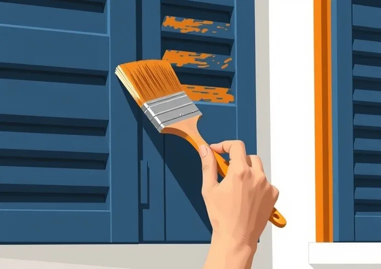 Mise en peinture au pinceau de volets et d'encadrements en bois